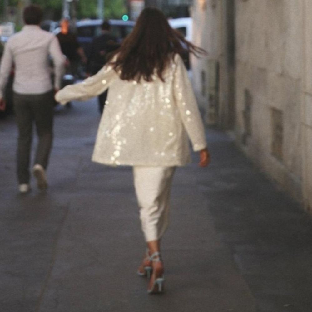 ZARA SEQUIN OPEN FRONT BLAZER Size S Cream - Picture 11 of 16